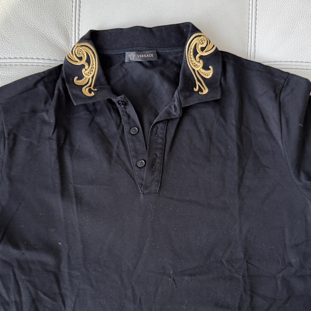 Versace Black Polo with Gold Embroidery